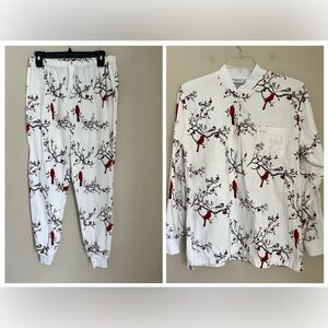 Vermont County Store Women's M Portuguese Cotton Flannel Ski Pajama Set Cardinal